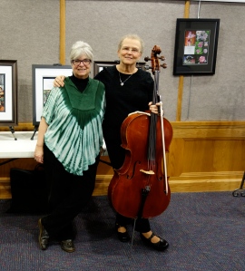 Ruthie (on left) and Carol (with cello) at Hendersonville Library April 2014.